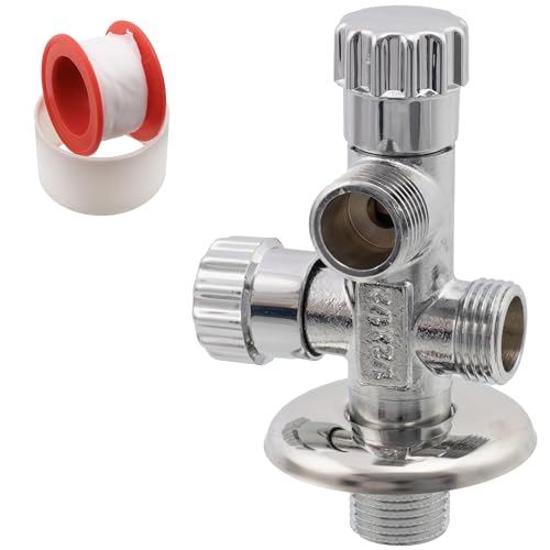 AERZETIX - C74961 - Valvola ad angolo a doppia uscita 1/2'x1/2'x1/2' + rosetta e guarnizione in PTFE - in ottone - finitura nichelata - raccordo rubinetto acqua potabile sanitaria lavello bagno cucina