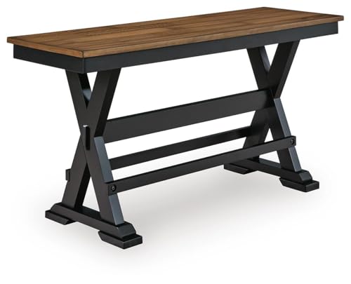 Image of Signature Design by Ashley Counter Height Dining Bench, 48 inch, Brown & Black | Mango veneer and MDF substrate seat, Solid wood frame, Kitchen island seating, Modern farmhouse style, Wildenauer Series