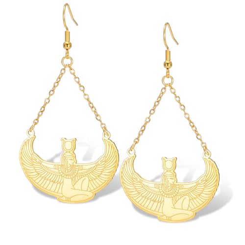 Ankh Cross   Pendientes colgantes de diosa egipcia Isis, acero inoxidable, amuleto de protección griega del antiguo Egipto, mitología, regalos para mujeres (Oro)
