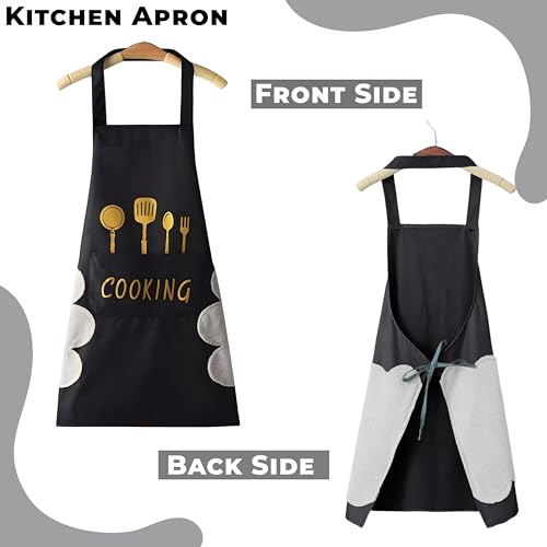 Image of Kraptick Kitchen Apron - Comfortable Cooking Waterproof Apron for Men and Women With Pocket and Side Coral Velvet for Wiping