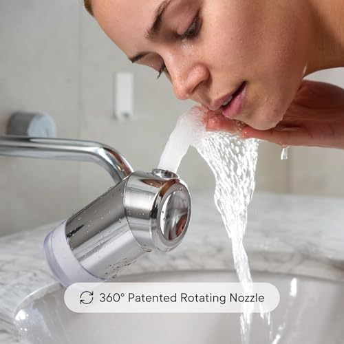 Image of Qure Skincare Bathroom Sink Filter Water Faucet for Skin, Reduces 99% Chlorine and Heavy Metals, Skin Hydration in 4 Weeks, Reduces Build-Up, Balances pH, Softer Skin & Hair - Silver