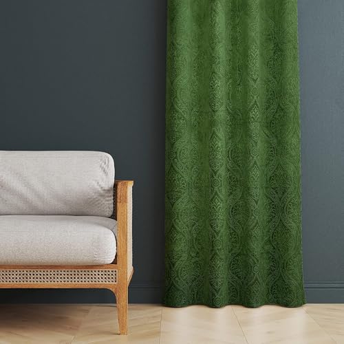 Image of Velvet Curtain 7 Feet Long for Living Room - Door Curtain Set of 1 Pcs Panel, Velvet Blackout & Stylish Parda for Home Decor & Office (48 Inch X 84 Inch) - 1 Pcs Dark Green Colour