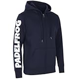 PadelFrog Sudadera con capucha Padel | Chaqueta de algodón prémium con cremallera para mujer, azul marino, S