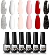 ROSALIND UV Nagellack Rot Glitzer Schwarz Silber Farbe Shellac Set, 6 Farbe Gellack UV Weiß Nude ...
