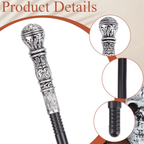 Image of GORGECRAFT Vintage Walking Stick Antique Victorian Cane 145cm Long Pretend Play Scepter Costume Cane Plastic Punk Prop with Antique Silver Top Knob Cosplay Prop for Halloween Themed Events Stage Show