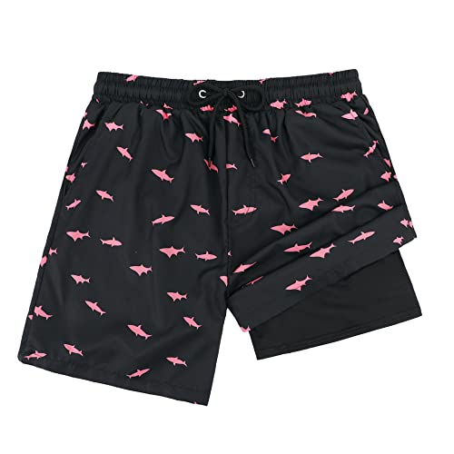 American Trends Men's Swim Trunks Mens Bathing Suit Mens Swim Trunks With Compression Liner Beach Shorts For Men Pink Shark L #TOP3