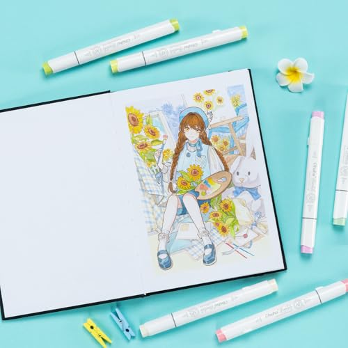 Image of Ohuhu Double-Sided Marker Pad Art Sketchbook Bleedproof - 5.5 inchx8.5 inch Small Paper Size - 90 LB /150 GSM Smooth Drawing Paper - 60 Sheets /120 Pages - Hardcover Sketching Book for Alcohol Markers Paints