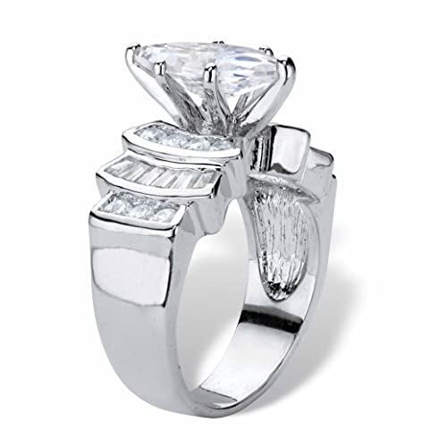 Palm Beach Jewelry Silvertone Marquise Cut Cubic Zirconia Step Top Engagement Ring2