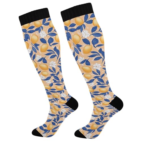 Wassud Fresh Lemons Compression Socks for Women and Men 20-30 mmHg Knee High Socks for Nurses Travel Socks 2 Pair