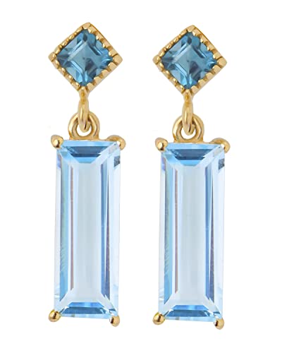 Yotreasure Sky Blue Topaz Solid 14K Yellow Gold Bar Drop Earrings Gemstone Jewelry #TOP18