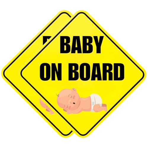 Image of Lusinus Baby On Board Signs for Car - 2 Pack Reflective, Funny & Cute Magnetic Stickers - Removable Safety Attention Signs for Novice Drivers - 5x5 Inches