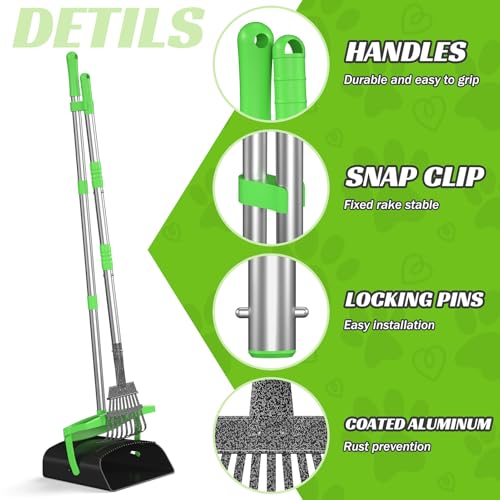 Eocnrhe Pooper Scooper with Bag Attachment, 50 inches Long Handle Pooper Scooper, Poop Scooper for Dogs, Dog Poop Scooper for Yard, Pooper Scooper for Large Dogs Heavy Duty, Poop Scooper Bin & Rake