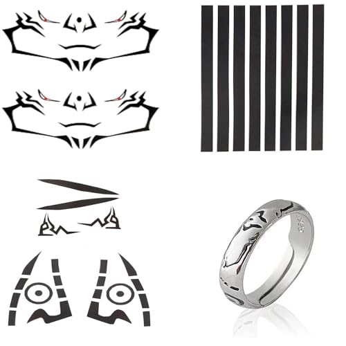 DJMANMENGG Anime Sukuna Tattoo Stickers Jjk Keychain Ring Temporary Tattoos Cosplay Prop (stickers+ring)
