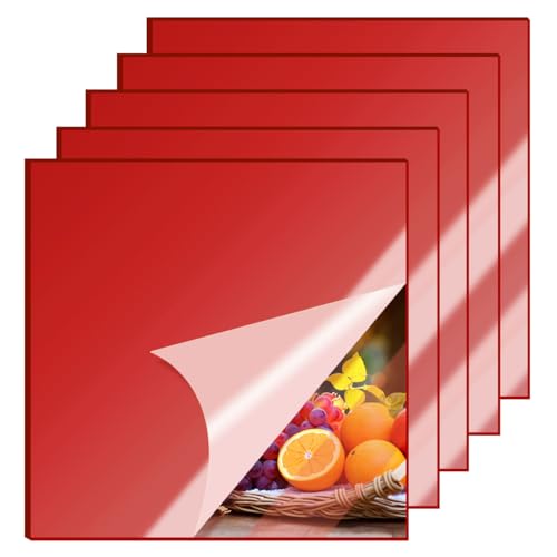 Image of 5 Pcs 12 x12 Inch Red Acrylic Mirror Sheet, 1 /8 Inch Thick Opaque Glossy Mirror, Plexiglass Mirror Sheets with Protective Film, Rigid Mirror Acrylic Sheets for Sawing, DIY, Laser Cutting and Engraving