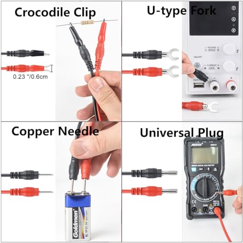 Image of Multimeter Leads, Premium 16-in-1 Multimeter Leads Kit, 10 Pcs Alligator Clips with Wires for Power Testing Needle for Electronics, Banana Plug, Circuit Connection, Experiment