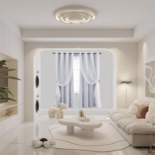 Image of indistar Star Cutout Kids Window Blackout Curtains for Girl Bedroom Window Room Darkening Curtains & Drapes Baby Nursery Curtains (2 Panel,52Wx63L inch,Greyish White)
