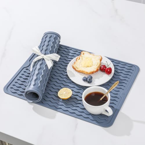 Image of 2 Pack Caketime Silicone Dish Drying Mat for Kitchen Counter Multiple Usage for Baking Cooking Grilling Under Sink Office Coffee Accessories Apartment Appliances Pioneer Woman Stuff 15 inchx11.5 inch Blue