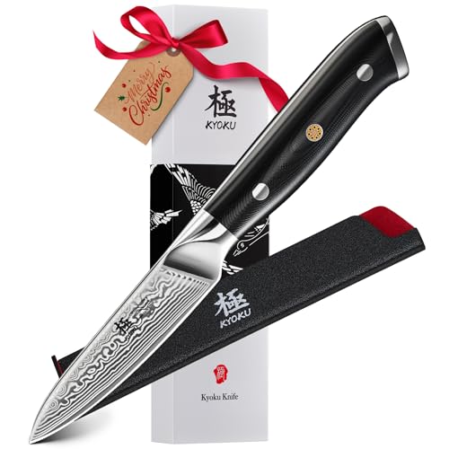 KYOKU Paring Knife - 3.5" - Shogun Series - Japanese Style VG10 Steel Core Damascus Blade - with Sheath & Case