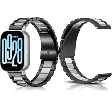 Z.DuDuZAZA Pulseira de metal compatível com Xiaomi Redmi Watch 5 Active Metal Redmi Watch 5 Lite – Pulseira de aço inoxidável removível para homens e mulheres (prata preta)