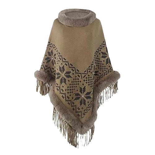 Jersey con borlas de jacquard tipo capa para mujer contra el frío invernal