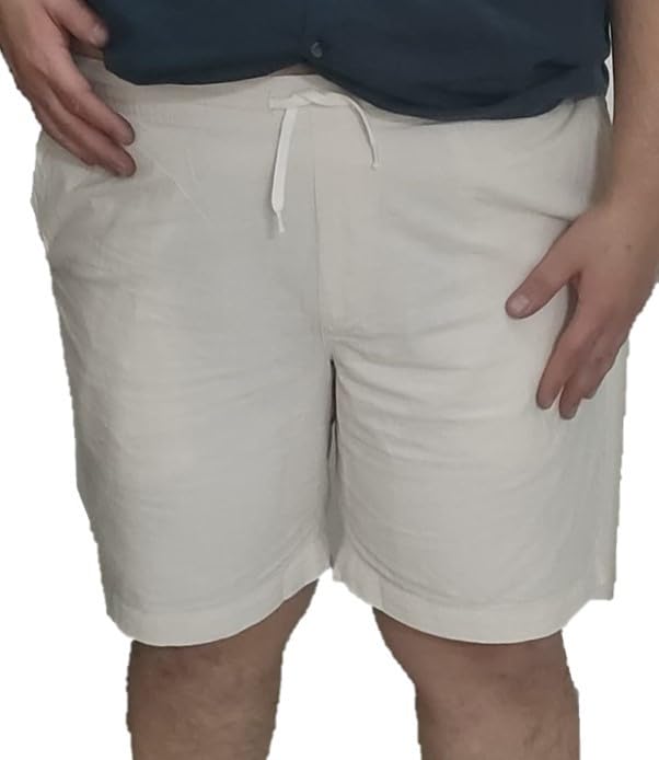 Plus Size Men Pure Linen Comfort Fit Shorts (Bermuda) - HIGH Rise- Thigh Length - Light Beige Color - Non Stretch Fabric- Elastic Waist to Fit (2XL) 36" to (7XL) 46" inches-image-12