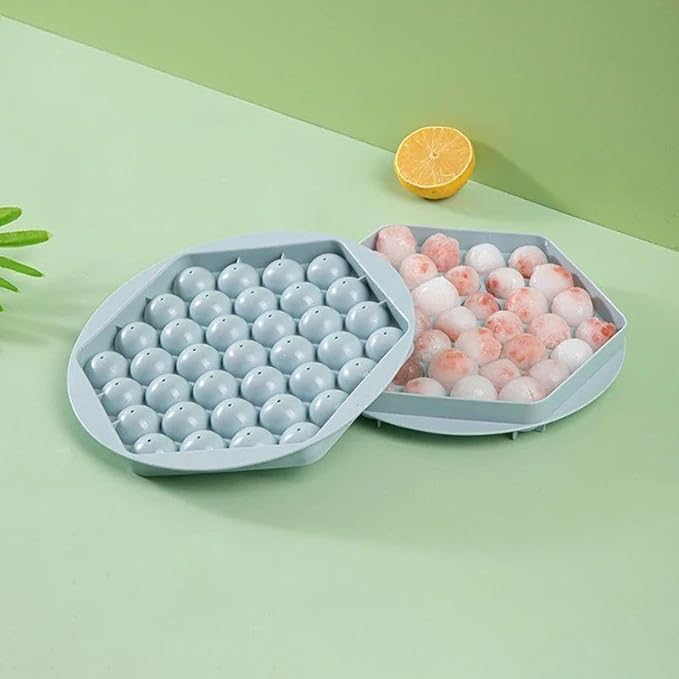 Image of KEMETHY 2-pc Plastic Reusable Flexible Ice Cube Trays, 37 Cavity Mini Round Ice Tray Molds for Whiskey & Cocktails, Keep Drinks Chilled Multicolor (2-Hexagon Round Ice Cube)