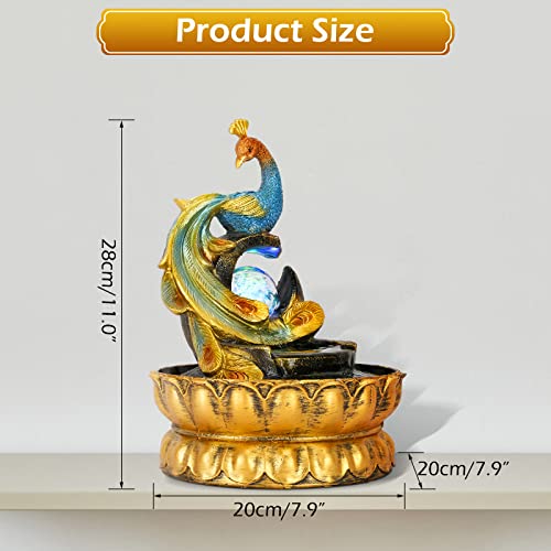 Dyna-Living Tabletop Water Fountains with Illuminated Rolling Ball Feng Shui Zen Waterfall Fountain Water Feature Indoor Relaxation Fountain for Home Office Decor Relaxation 7.9" X7.9" X11" Gold - Image 5