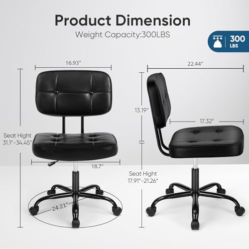 Image of DUMOS Home Office Desk Chair - Ergonomic Armless PU Leather Computer Rolling Task Chair,with Comfy Lumbar Support and Height Adjustable, Vanity, Bedroom, Living Room, Black