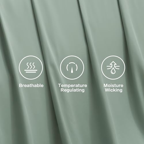 Image of Andency Sage Green King Sheets Set 100% Viscose Derived from Bamboo | Cooling Summer Sheets, Deep Pocket Up to 16 inch, Silky Soft Hotel Luxury Breathable Bedding Sheets & Pillowcases