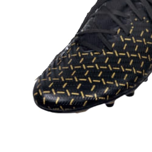 Image of Vector X Starlight Men's Firm Ground Soccer Cleats Shoes - Prime Knit Sock for Superior Grip TPU Sole 3D Texture TPU Fusing Upper Lightweight Football Boots (Black-Gold) Size 4