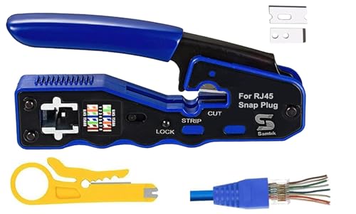 SAMTEK Kit d'outils de sertissage RJ45 bleu : outil de sertissage Ethernet RJ45, testeur de câble réseau, coupe-fil et pince, connecteurs pass-through (6 8), housses de protection