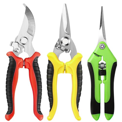 3 Pack Garden Pruning Shears, Stainless Steel Shears, Gardening Shears, Scissors, Garden Clippers, Pruning Snips, Pruning Shears for Gardening Tools (Multicolor)