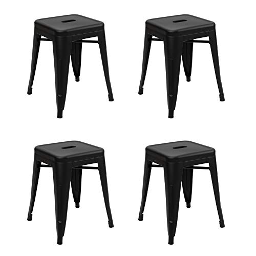 Vaukura Taburete Bajo Oliix (Pack 4) - Taburete Industrial Metálico Mate (Negro)