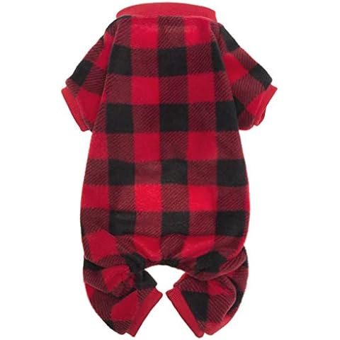 SCENEREAL Pet Pajamas for Dogs Red Plaid Sweaters Soft Clothes Cover