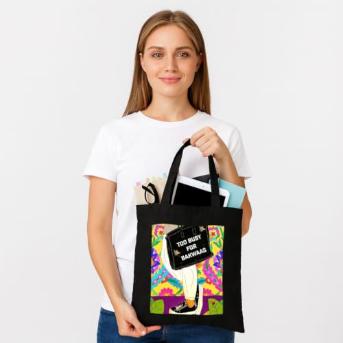 Image of Black Tote Bag With Pocket Printed Designed Canvas Tote Bags For Women large capacity,Tote bag For Shopping, College, Travel, More Canvas Handbag For Unisex Bag