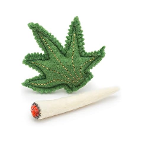 Glaciart One Catnip Joint & Leaf Cat Toy Set | Cat Crack for Funny Cats, Stimulating Cat Toys for Boredom, Exercise & Play | Filled w/Organic Catnip to Excite/Calm Kitty | Organic Idea Cover