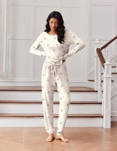 Ekouaer Womens Pajamas Set Long Sleeve Loungewear Soft Joggers with Pockets - image 2