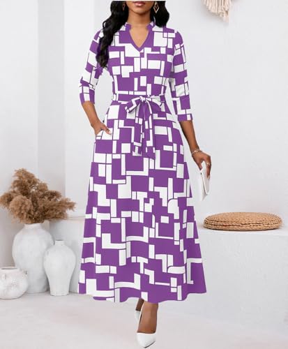 Image of BubFee Maxi Dresses for Women Semi Formal Long Dress 3 /4 Sleeve Casual A-line Church Dresses with Pockets