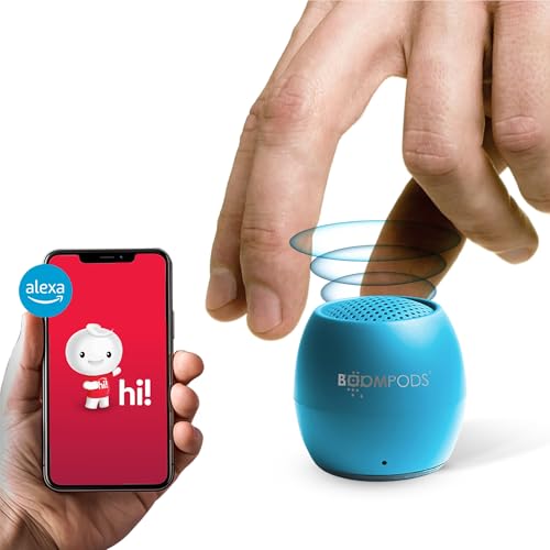 Boompods Zero Talk Mini Bluetooth Speaker with Amazon Alexa Built-In, Smart Devices - Small Wireless Waterproof Speaker IPX6, 5hr Playtime, Portable for Travel, Bathroom Shower & iPhone, Blue