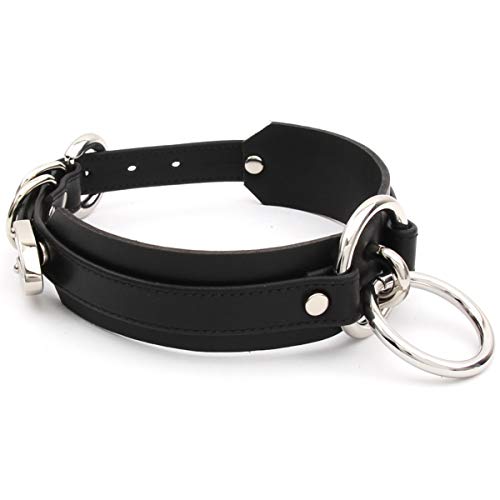 lalatia Damen Halsband O Ring Kunstleder Choker Halskette (Schwarz Silber)