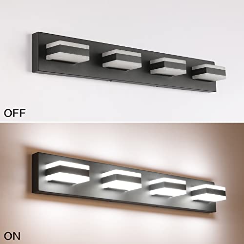 Image of SOLFART Black Bathroom Light Fixtures 4 Lights Bathroom Vanity Light LED Vanity Lights Matt Black Vanity Lighting ETL Listed