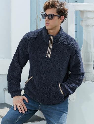 Image of ZAFUL Men 1 /4 Zipper Sweatshirt Ethnic Aztec Printed Kangaroo Pocket Fall Winter Pullovers Jacket Unisex Hoodie Tops