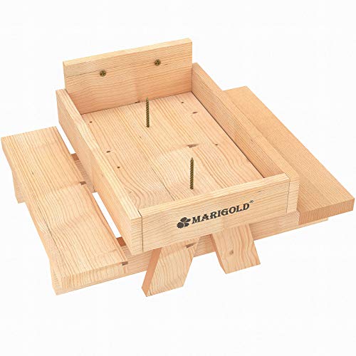 MARIGOLD Cedar Chipmunk Squirrel Feeder - Outdoor Squirrel Picnic Table Feeder with Apple or Corn Cob Holder, Squirrel Food Bench Feeding, Squirrel Munch Box Feeder Installed on Fence or Tree