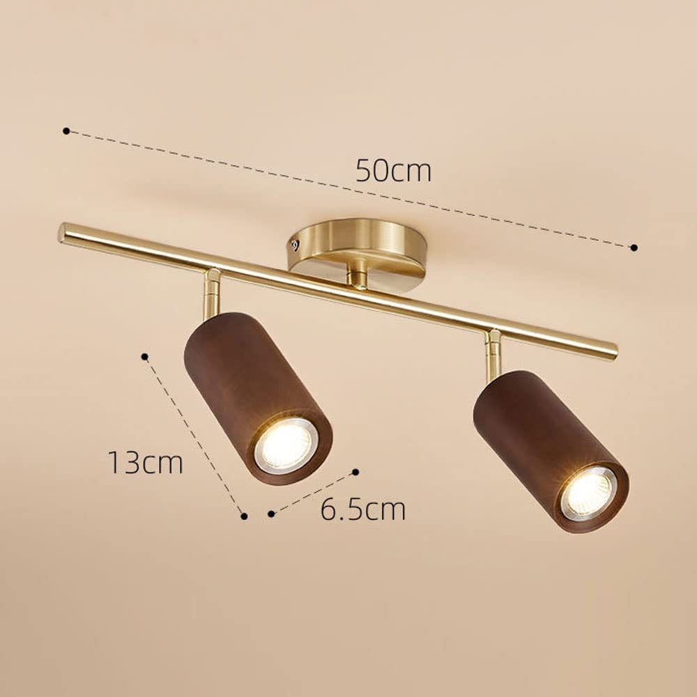 Faretti da soffitto a LED in Legno di Noce, Illuminazione a Binario Fisso, Luce da Parete/soffitto Girevole e Regolabile, per Cucina, Sala da Pranzo, corridoio (3000K, 2 luci)