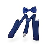 SEGMENTES Conjunto de Tirantes Para Hombre Con Pajarita Ajustable - Tirantes De 2,5 Cm De Ancho, Forma De Y, 3 Clips Fuertes, Elásticos, Ajustables, Talla Única, Con Pajaritas 12 x 6 cm (Azul)