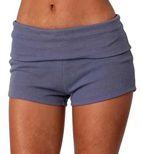 Image of Women Low Waist Lounge Shorts Fold Over Skinny Pajamas Shorts Summer Casual Pj Bottom Sleep Shorts