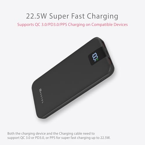 Image of Beetel Volte Series PB10 10000mAh Power Bank 22.5W Fast Charging | Triple Output QC3.0, PD3.0 & PPS | Pass Through Charging | Designed for Apple iPhone, Samsung, OnePlus and All Smartphones | Black