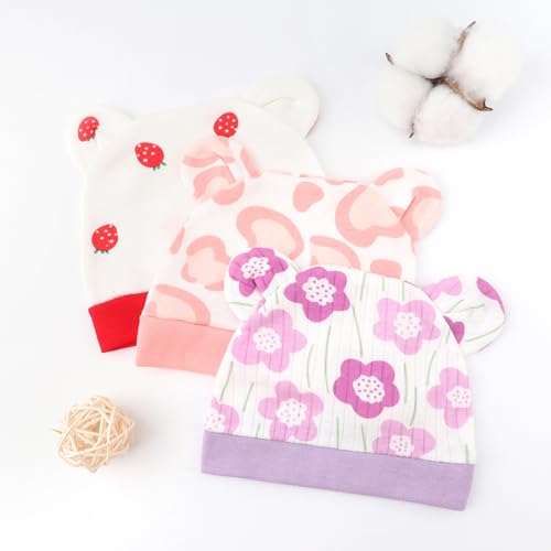 Image of DRESHOW BQUBO 3 Pack Newborn Baby Swaddle Blanket with Hats Infant Adjustable Velcro Swaddling Wraps with Bear Ears Cap for 6-12 Lbs Newborns & 0-3 Months Girls Boys