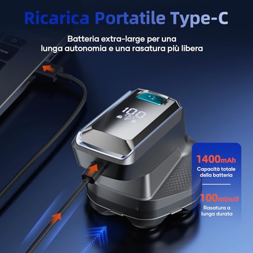 Kensen Rasoio Elettrico Testa Calva Uomo 7D Rasoio Testa Calva Zero Assoluto IPX6 Impermeabile 100 Minuti Di Autonomia Con Testina Di Taglio Magnetica & Porta Di Carica USB-C 8100 & 8500 Giri/Min - 7