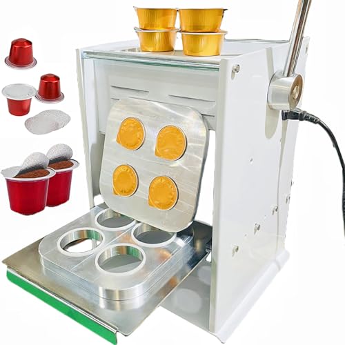 Manual Intelligent Sealing Machine for Coffee Capsules 500-700pcs/H, 0-300℃, with Digital LCD Panel | Food-Grade Stainless Steel | Compatible with 37mm/3ml/13ml/15ml Aluminum Foil Box,4holes